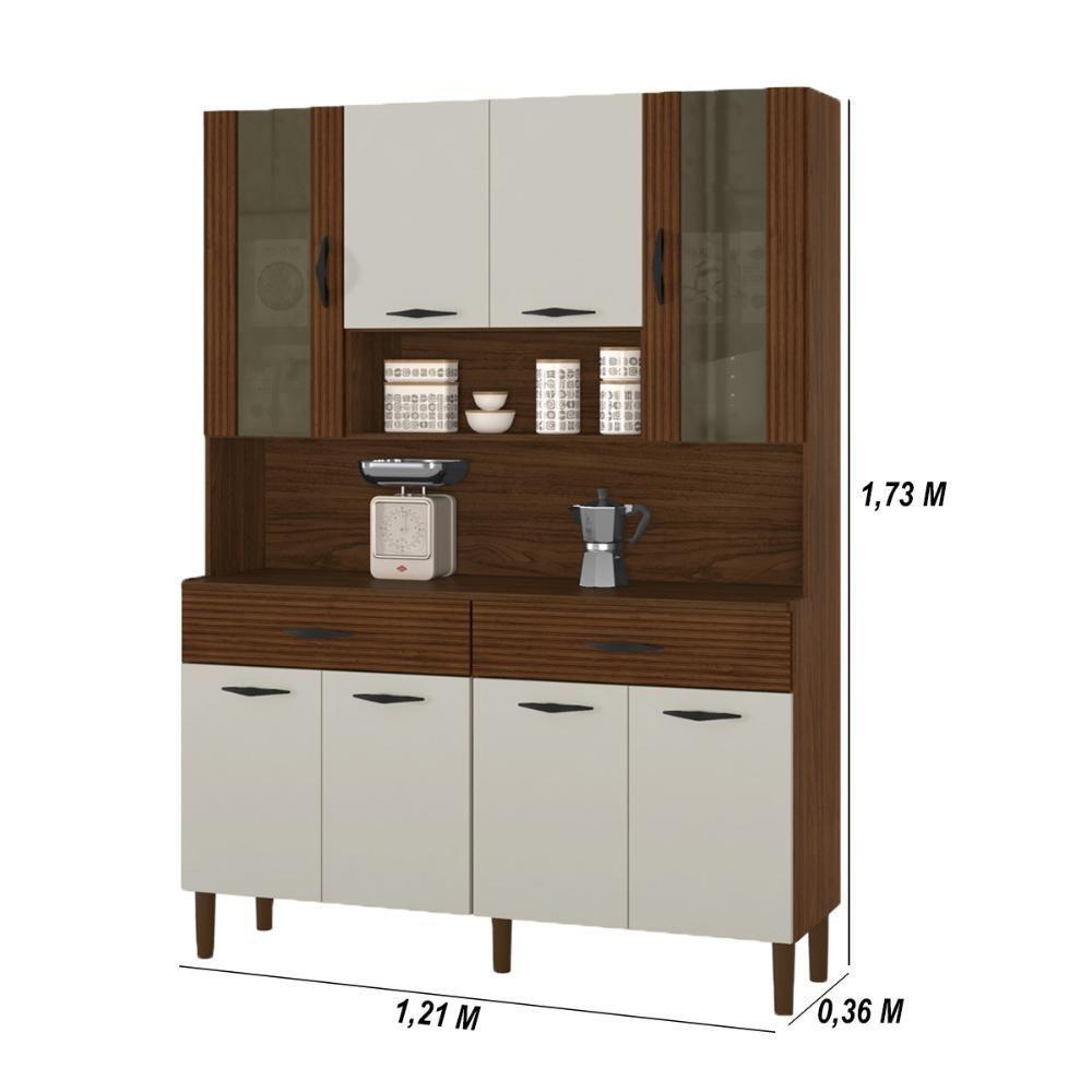 Armário De Cozinha Compacta 8 Portas 2 Gavetas Golden - Nogueira-off White-cp-ripado - 7