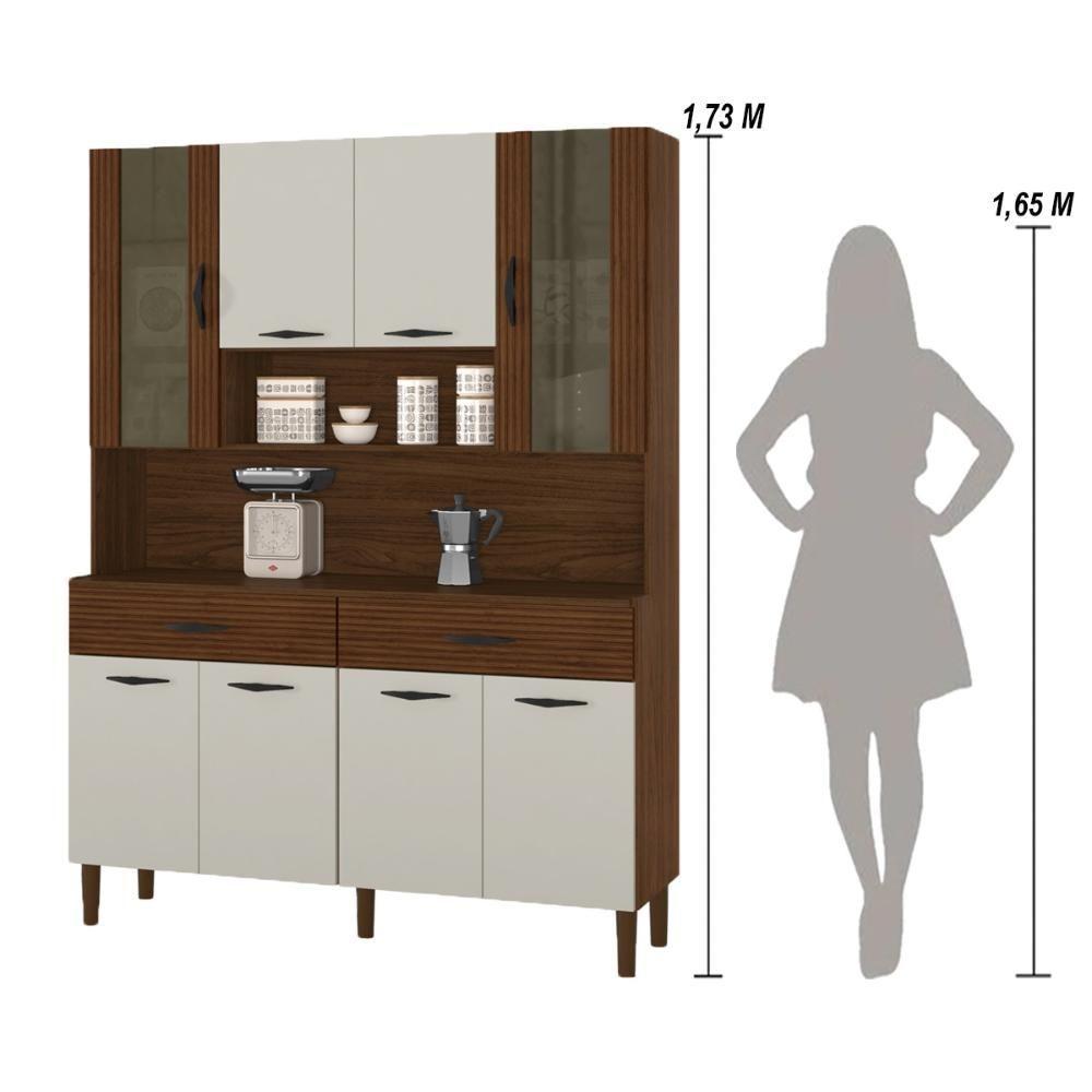 Armário De Cozinha Compacta 8 Portas 2 Gavetas Golden - Nogueira-off White-cp-ripado - 8