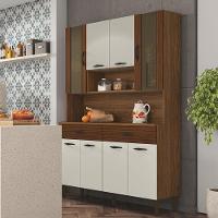 Armário De Cozinha Compacta 8 Portas 2 Gavetas Golden - Nogueira-off White-cp-ripado - 1