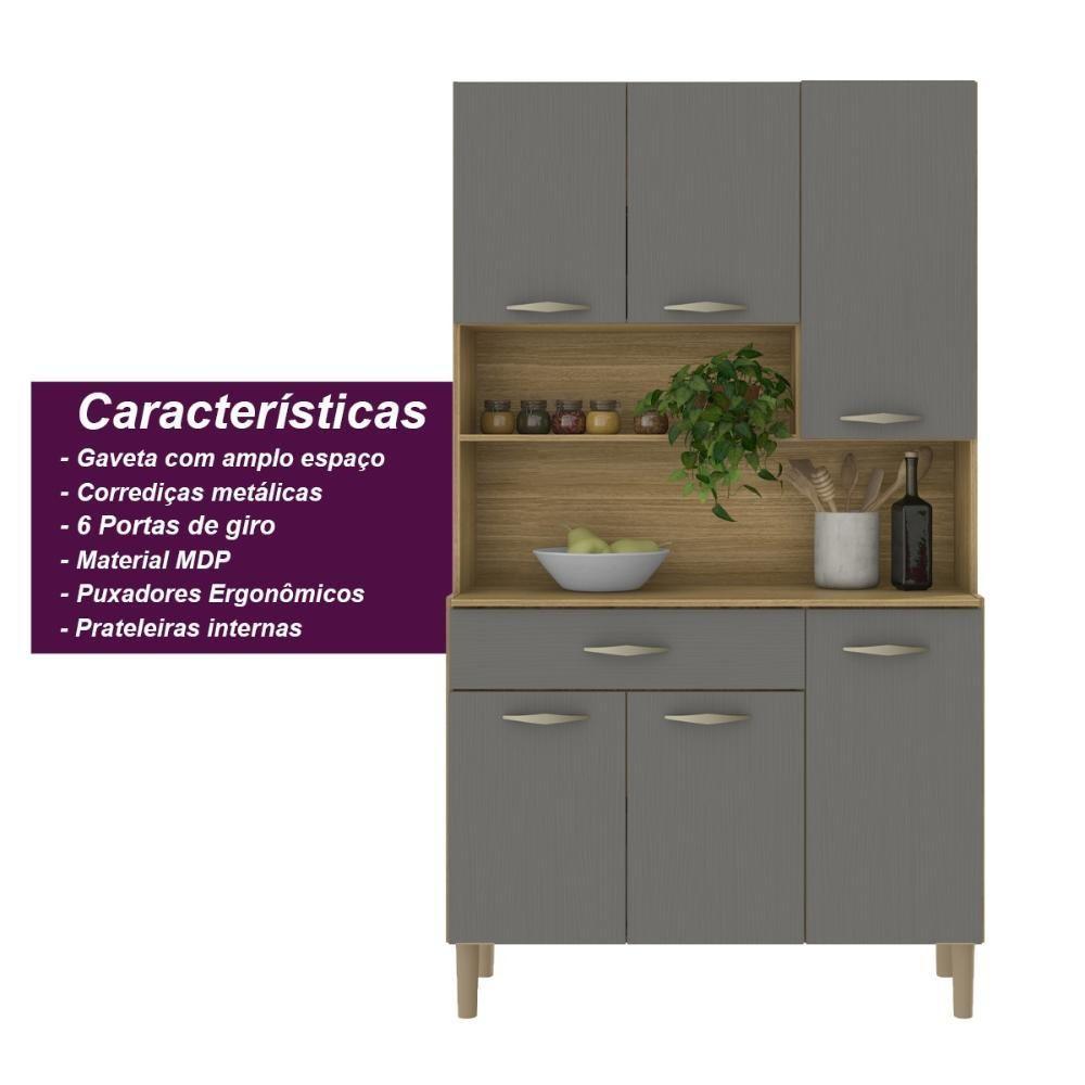 Armário De Cozinha Compacta 6 Portas 1 Gaveta Apolo - Freijó-gris Freijó-gris - 4
