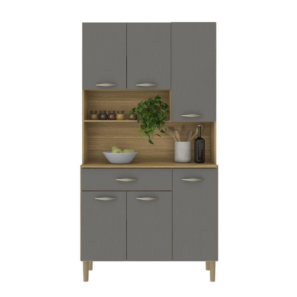 Armário De Cozinha Compacta 6 Portas 1 Gaveta Apolo - Freijó-gris Freijó-gris - 6