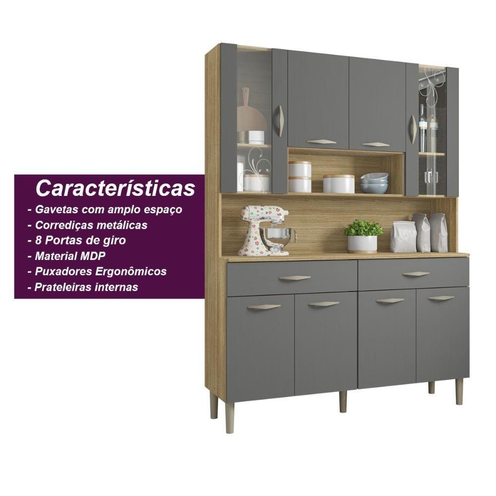 Armário De Cozinha Compacta 8 Portas 2 Gavetas Golden - Freijó-gris - 2