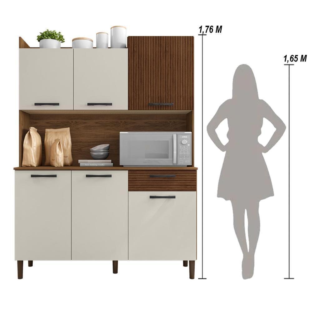 Armário De Cozinha Compacta 6 Portas 1 Gaveta Gênova - Nogueira-off White-cp-ripado - 5