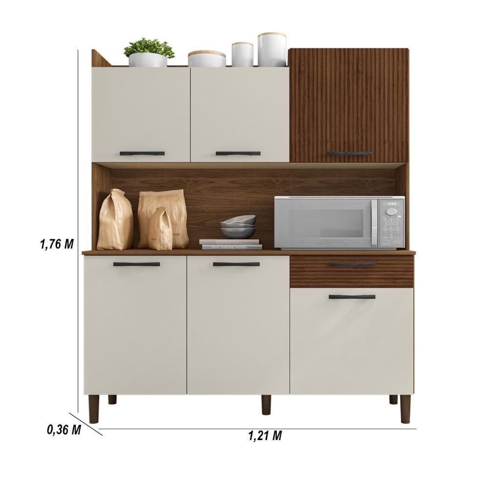 Armário De Cozinha Compacta 6 Portas 1 Gaveta Gênova - Nogueira-off White-cp-ripado - 7