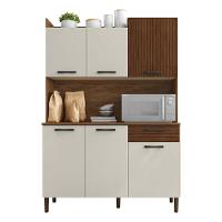 Armário De Cozinha Compacta 6 Portas 1 Gaveta Gênova - Nogueira-off White-cp-ripado - 2