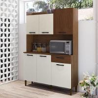 Armário De Cozinha Compacta 6 Portas 1 Gaveta Gênova - Nogueira-off White-cp-ripado - 8