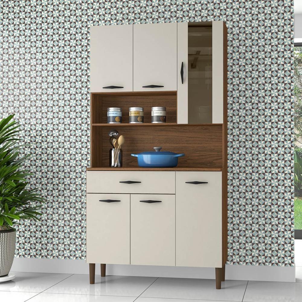 Armário De Cozinha Compacta 6 Portas 1 Gaveta Golden - Nogueira-off White Nogueira-off White - 2