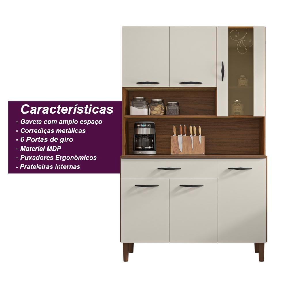 Armário De Cozinha Compacta 6 Portas 1 Gaveta Golden - Nogueira-off White Nogueira-off White - 4