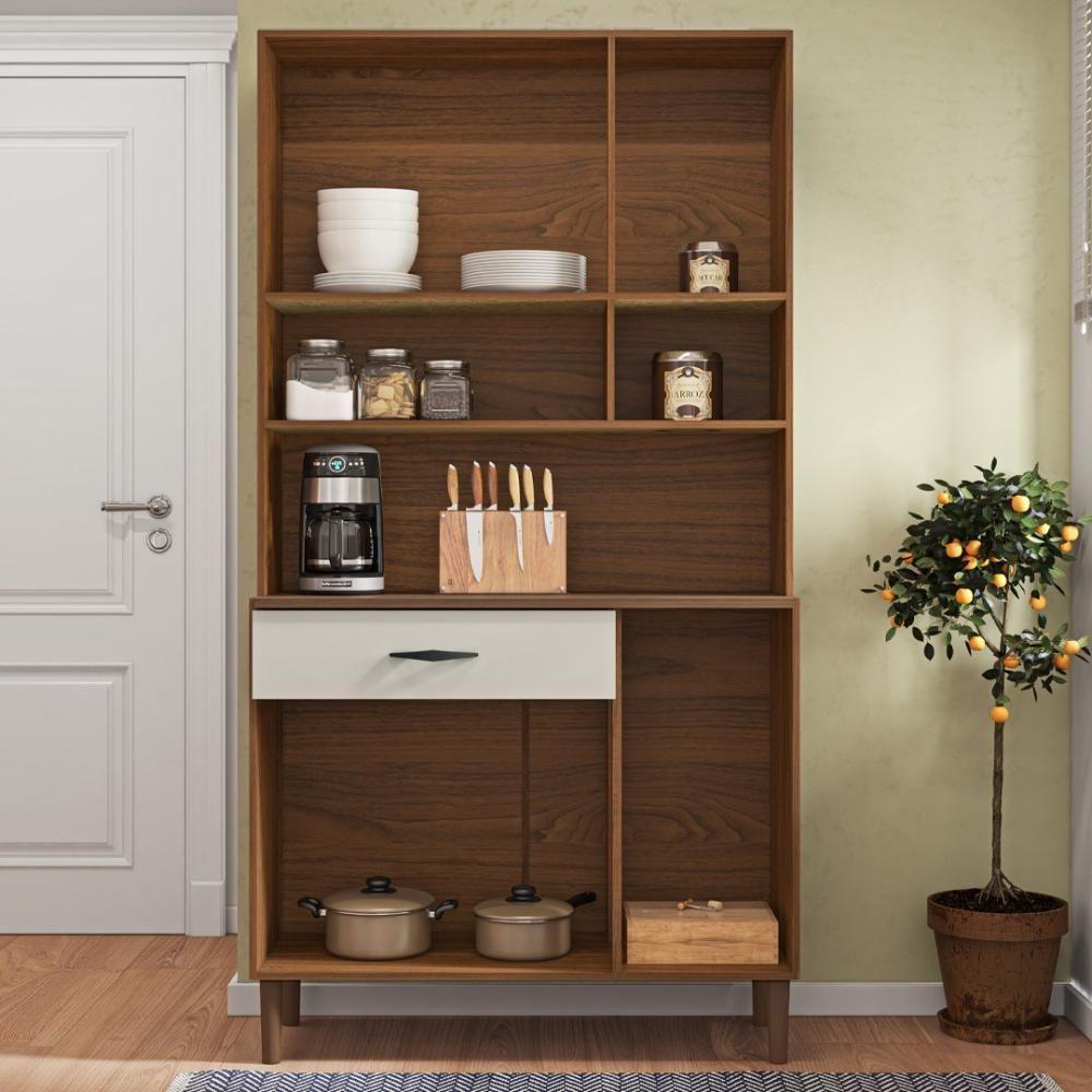 Armário De Cozinha Compacta 6 Portas 1 Gaveta Golden - Nogueira-off White Nogueira-off White - 5