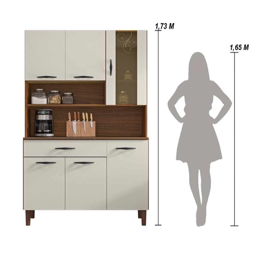 Armário De Cozinha Compacta 6 Portas 1 Gaveta Golden - Nogueira-off White Nogueira-off White - 6