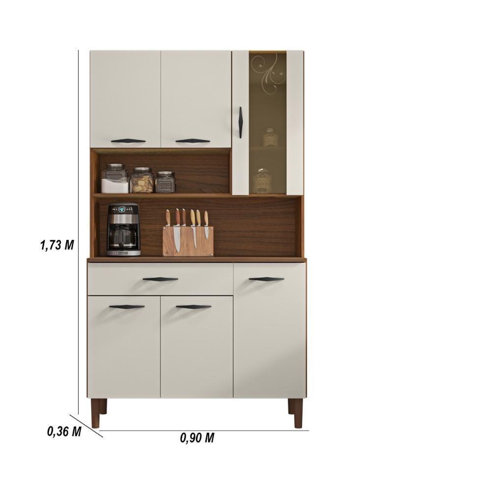 Armário De Cozinha Compacta 6 Portas 1 Gaveta Golden - Nogueira-off White Nogueira-off White - 8