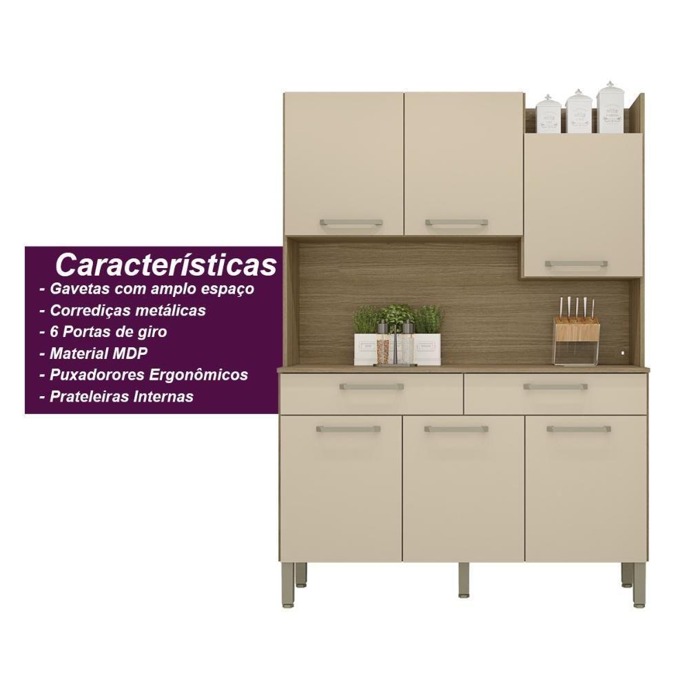 Armário De Cozinha Compacta 6 Portas 2 Gavetas Modena - Freijó-vanilla - 2
