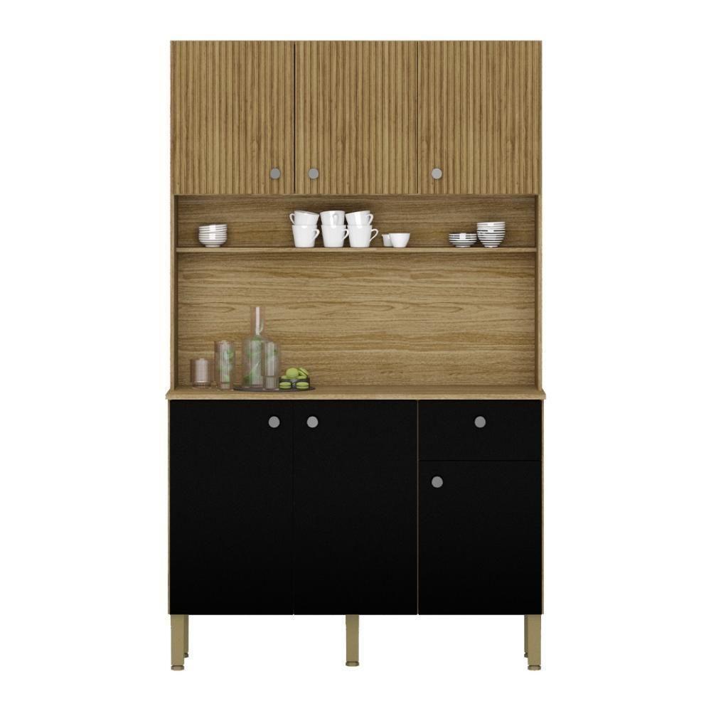 Armário De Cozinha Compacta 6 Portas 1 Gaveta Style - Freijó-nero-cp-ripado Freijó - 4