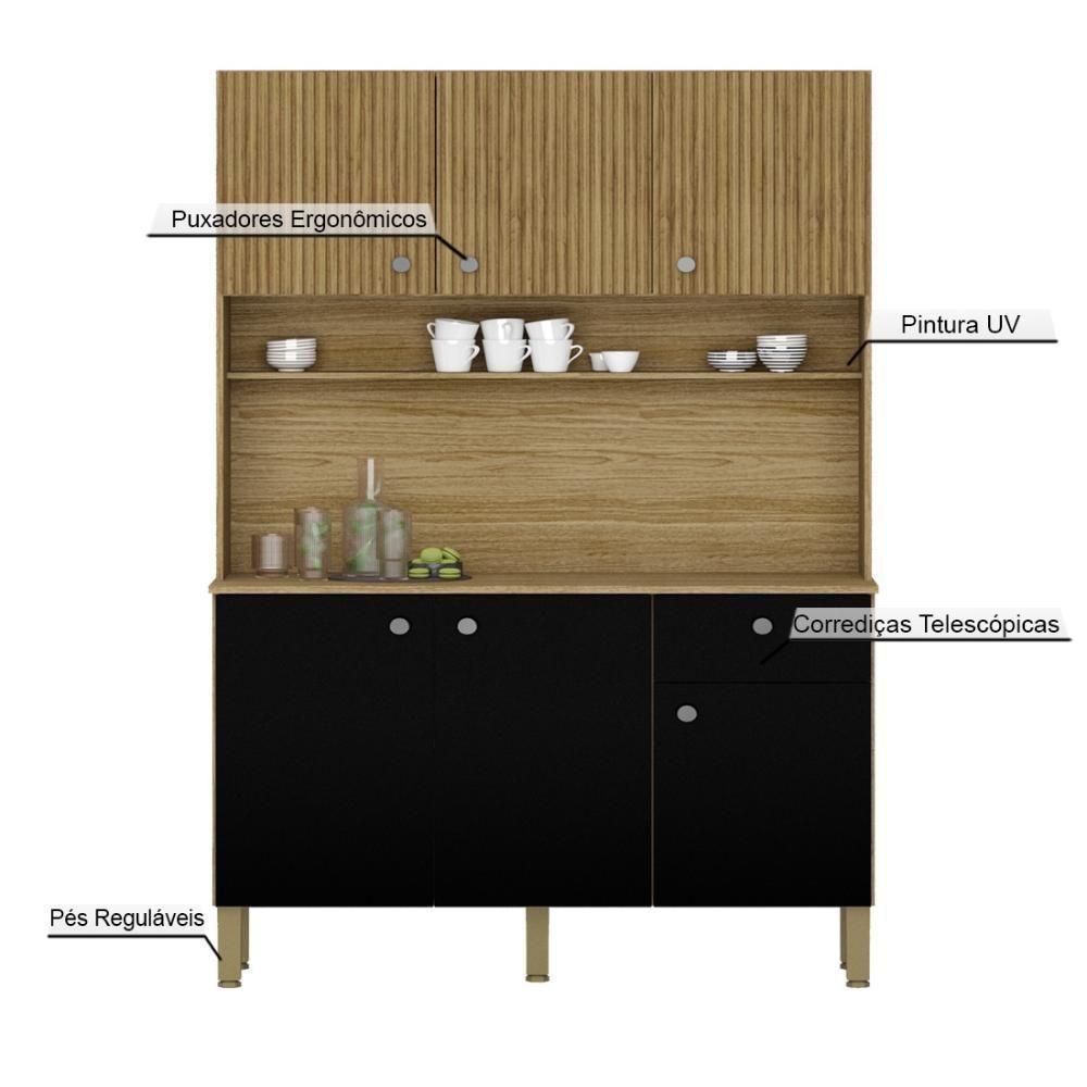 Armário De Cozinha Compacta 6 Portas 1 Gaveta Style - Freijó-nero-cp-ripado Freijó - 6