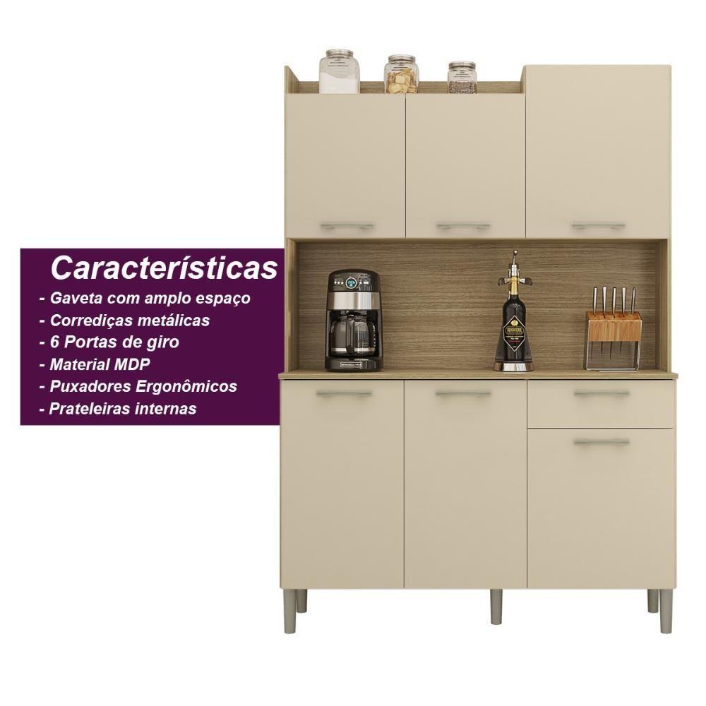 Armário De Cozinha Compacta 6 Portas 1 Gaveta Gênova - Freijó-vanilla Freijó-vanilla - 2