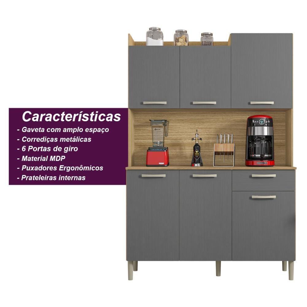 Armário De Cozinha Compacta 6 Portas 1 Gaveta Gênova - Freijó-gris Freijó-gris - 2