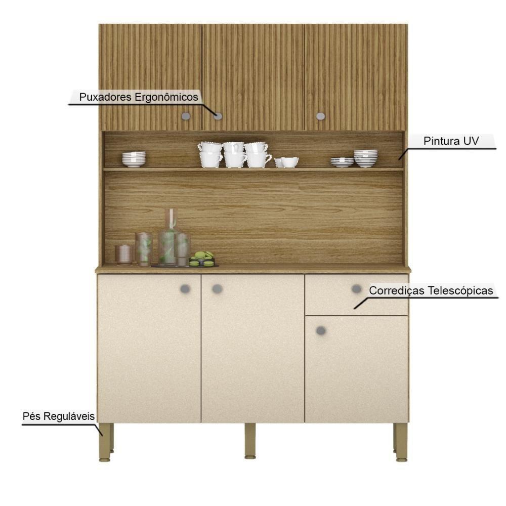 Armário De Cozinha Compacta 6 Portas 1 Gaveta Style - Freijó-vanilla-cp-ripado Freijó - 3