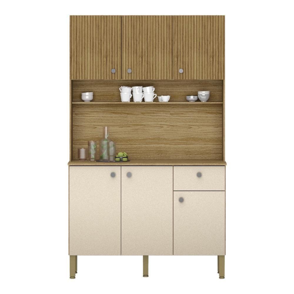 Armário De Cozinha Compacta 6 Portas 1 Gaveta Style - Freijó-vanilla-cp-ripado Freijó - 4