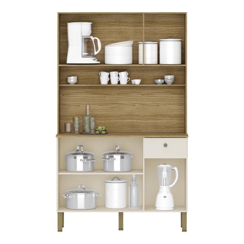 Armário De Cozinha Compacta 6 Portas 1 Gaveta Style - Freijó-vanilla-cp-ripado Freijó - 5