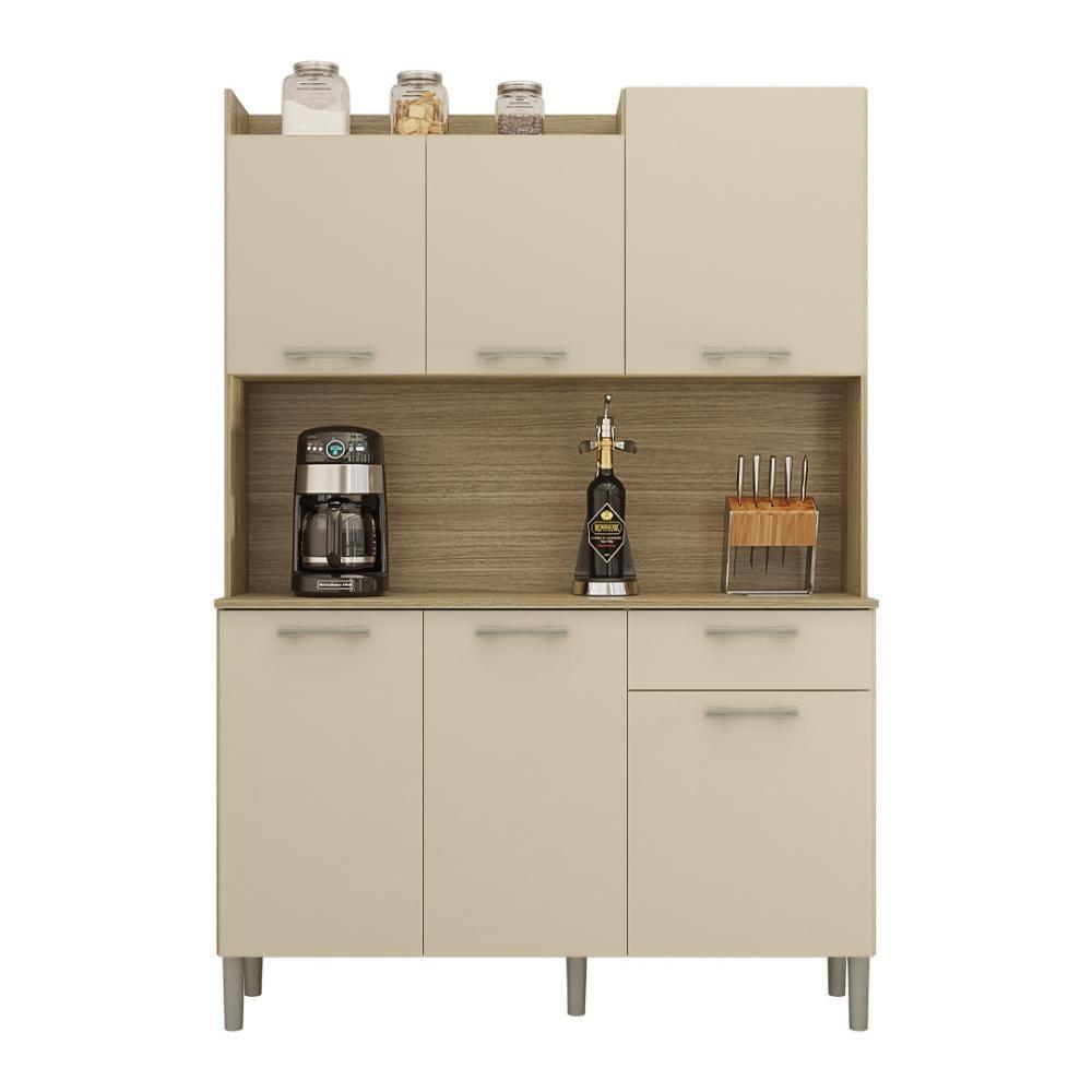 Armário De Cozinha Compacta 6 Portas 1 Gaveta Gênova - Freijó-vanilla - 4