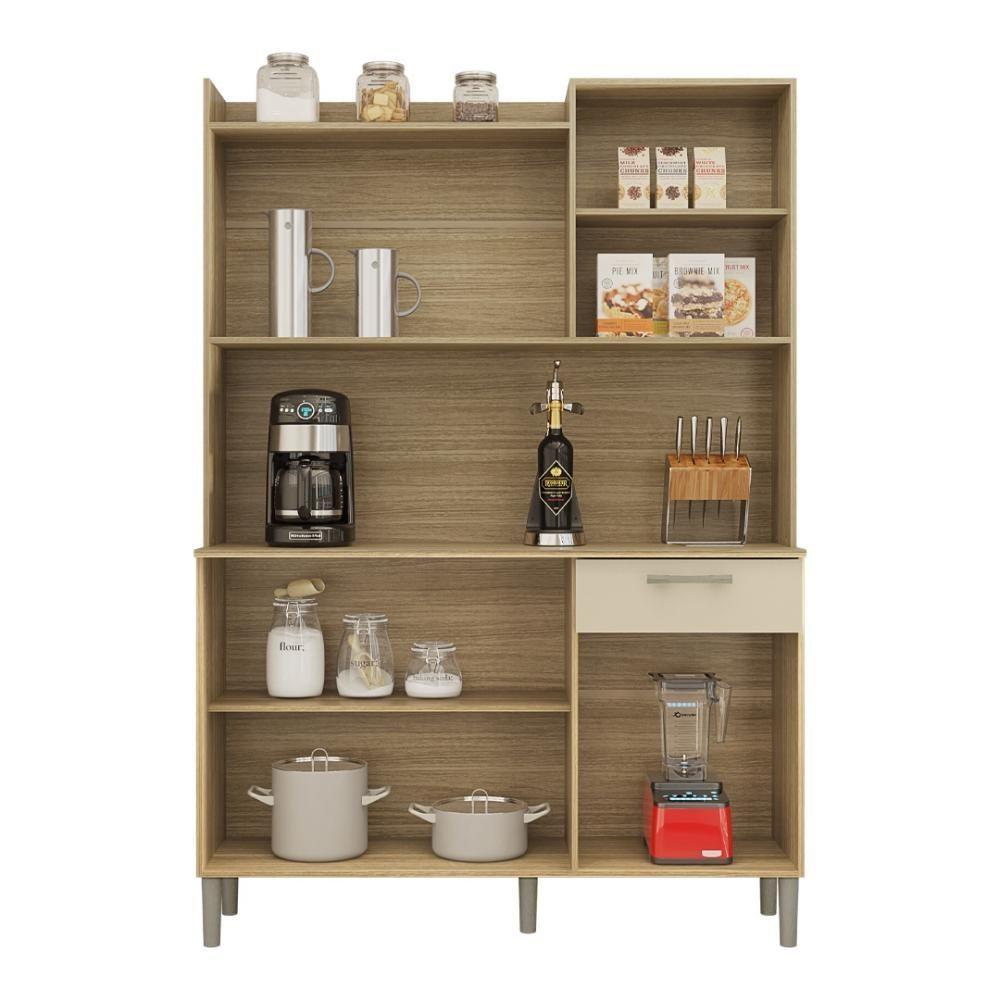 Armário De Cozinha Compacta 6 Portas 1 Gaveta Gênova - Freijó-vanilla - 5