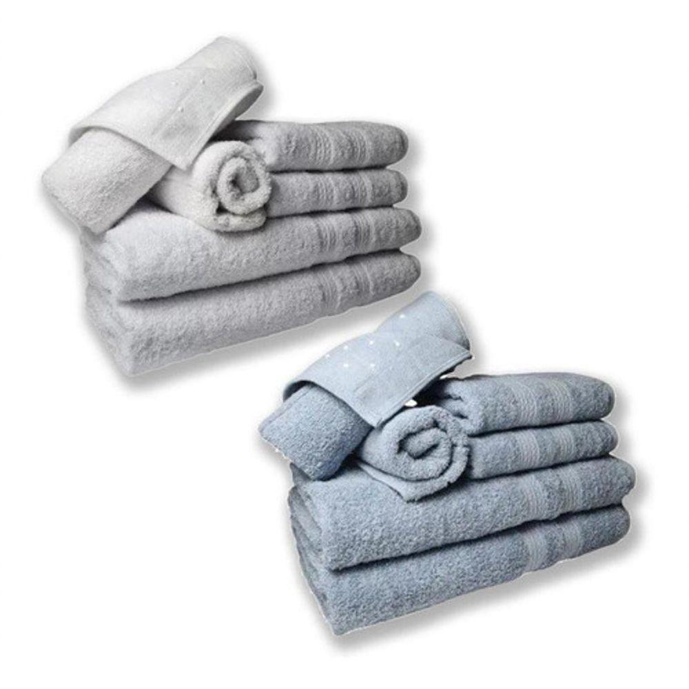 Jogo De Toalhas 4 Banhos 4 Rostos 4 Pisos Grossa Branco+azul - 1