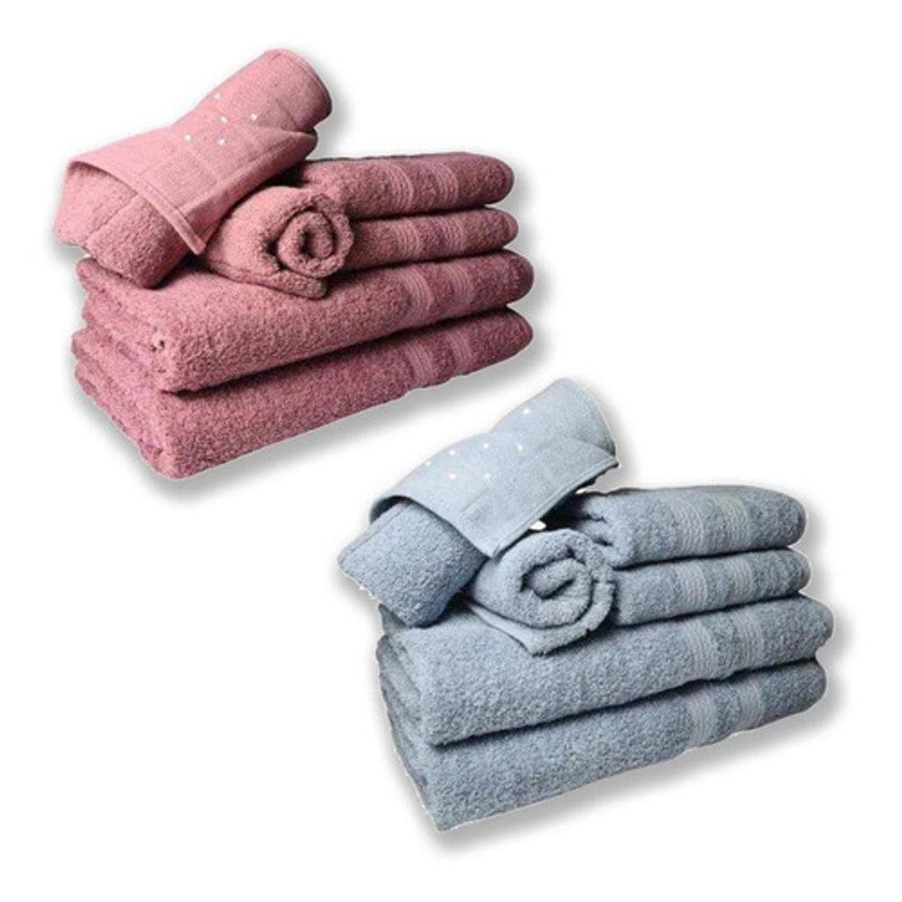Jogo De Toalhas 4 Banhos 4 Rostos 4 Pisos Grossa Rosê+azul - 1