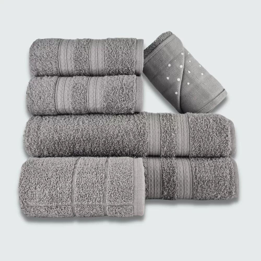 Jogo De Toalha 6 Pçs Gigante Felpuda Itália Soft 100% Algodão Cinza - 1