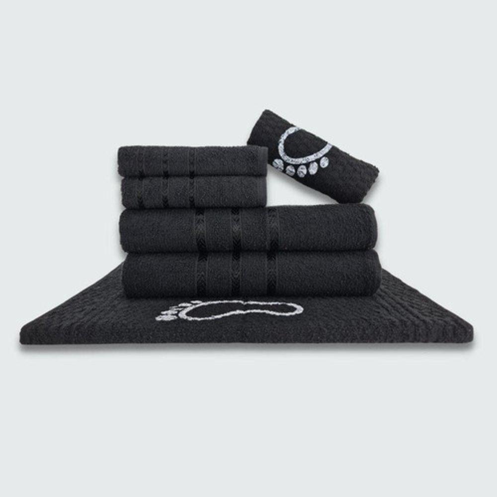 Jogo De Toalha Banho 6 Peças Verona 100% Algodão Preto - 1