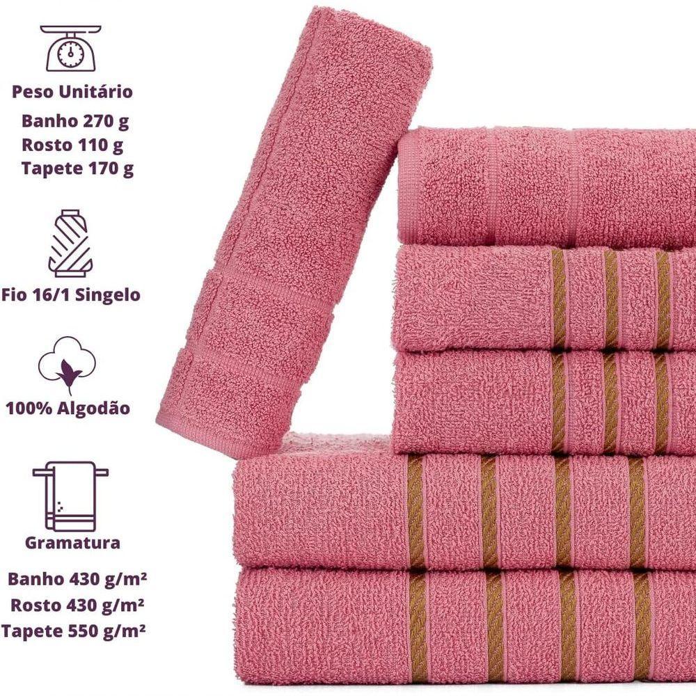 Jogo De Toalha Montreal 2 Banhão + 2 Rosto + 2 Tapete Piso Luxuoso 100% Algodão Rosê - 4