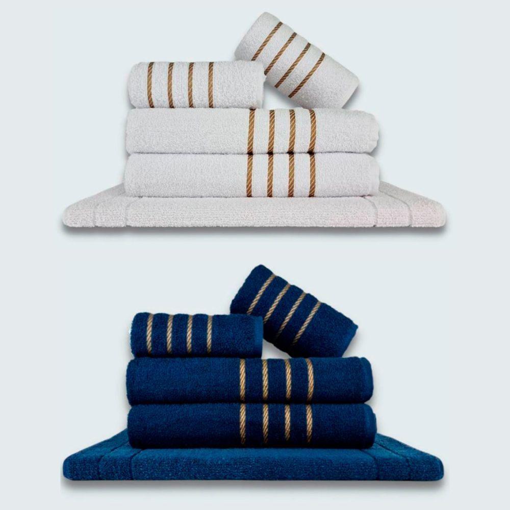 Jogo De Toalhas 10 P?s Cole??o Montreal 100% Algod?o Branco+azul - 1