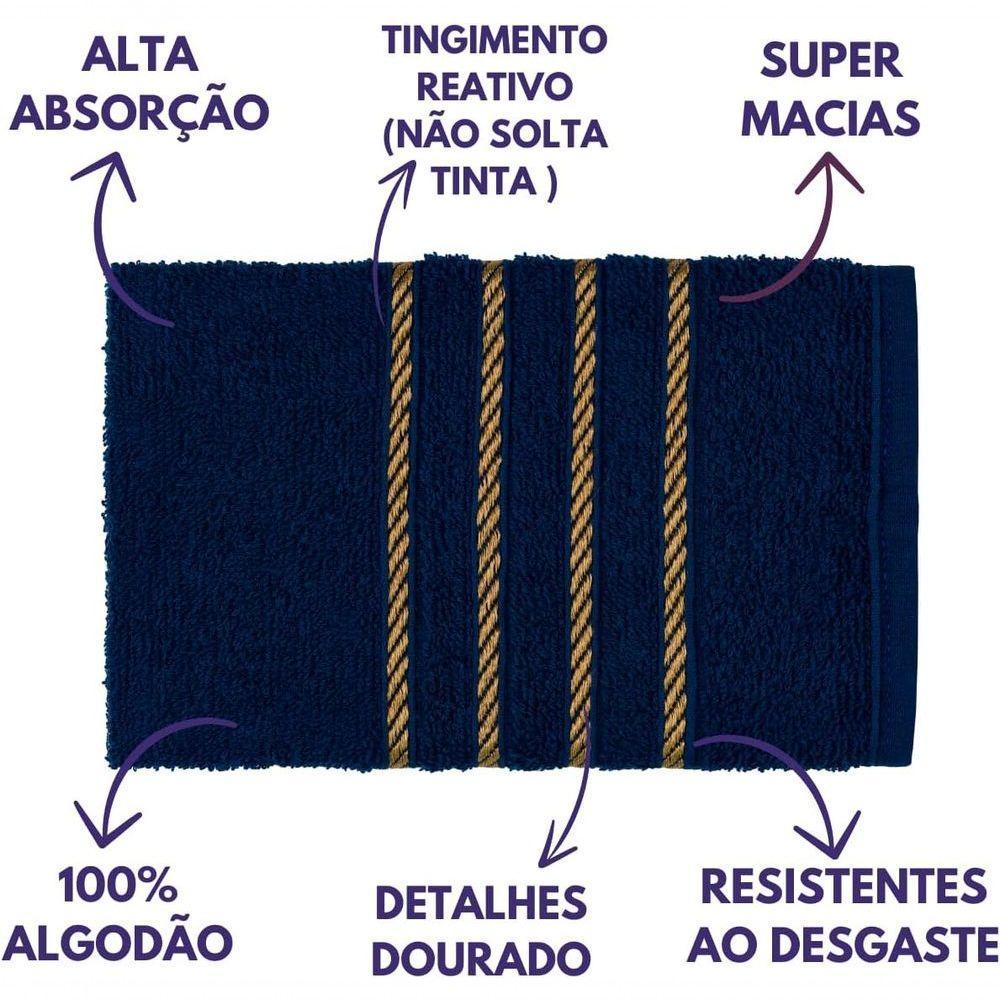 Jogo De Toalha 2 Banho + 2 Rosto Montreal 100% Algodão Alta Absorção - Azul Marinho - 4