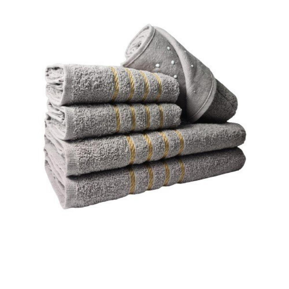 Jogo De Toalha 2 Banho 2 Rosto 1 Piso - 5pçs Coleção Montreal 100% Algodão - Cinza - 1
