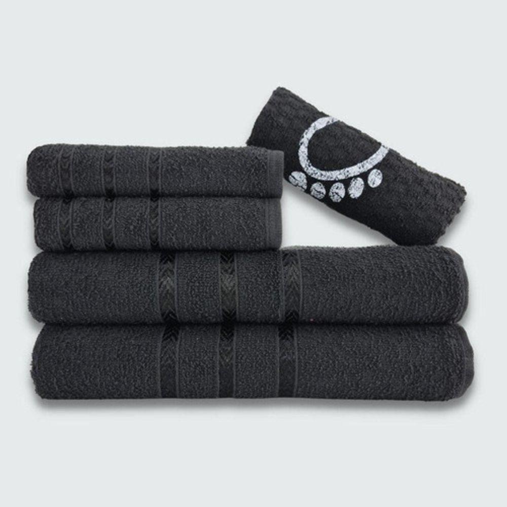 Jogo De Toalha Banho 5 Peças Viena 100% Algodão Preto - 1