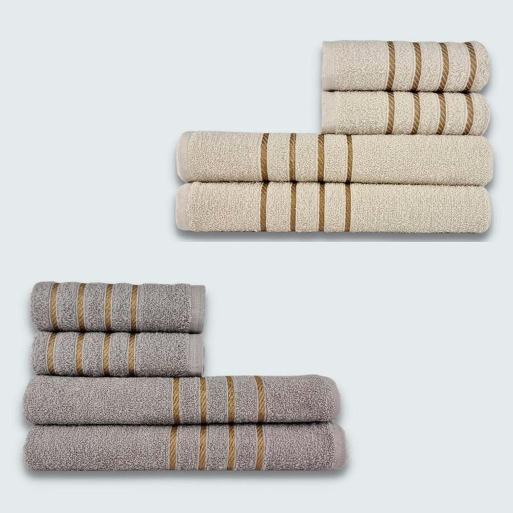 Jogo De Toalha 8 Pe?a Cole??o Montreal 100% Algod?o Bege+cinza - 1