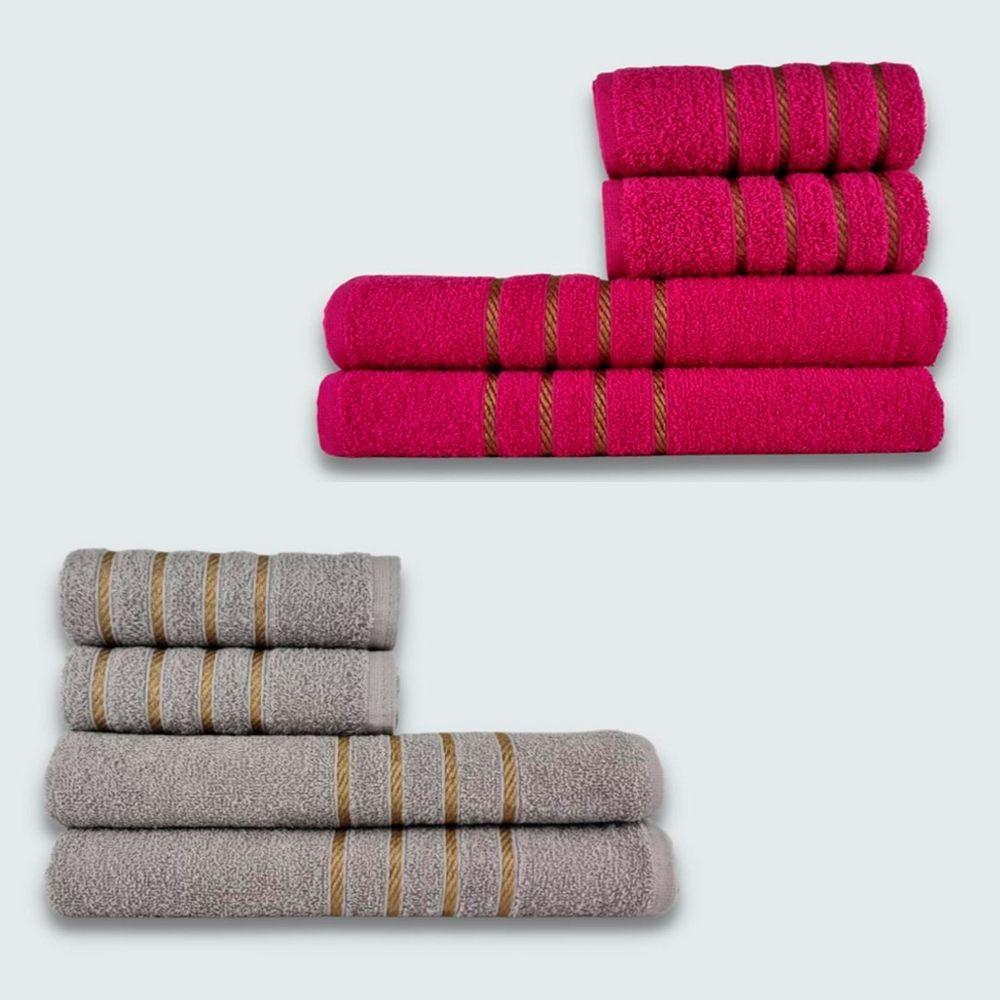 Jogo De Toalhas 8 Pe?a Cole??o Montreal 100% Algod?o Rosa+cinza - 1