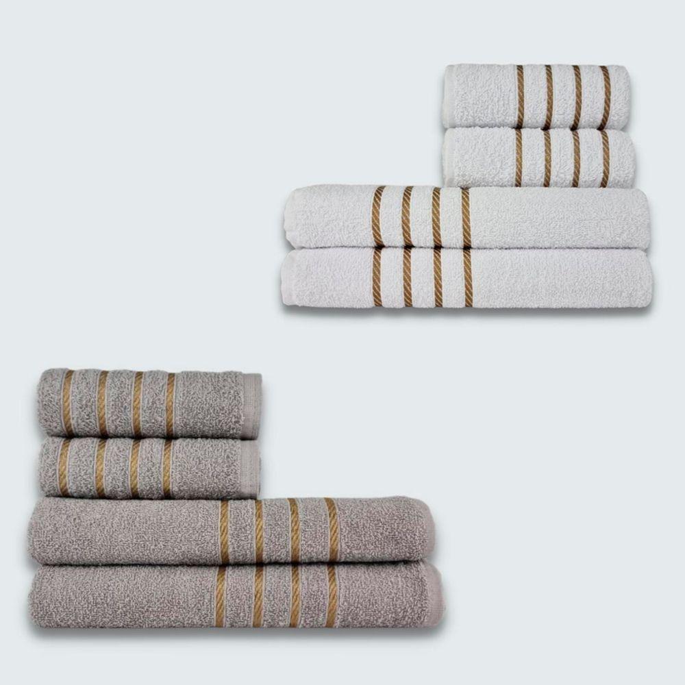 Jogo De Toalhas 8 Pe?a Cole??o Montreal 100% Algod?o Branco+cinza - 1