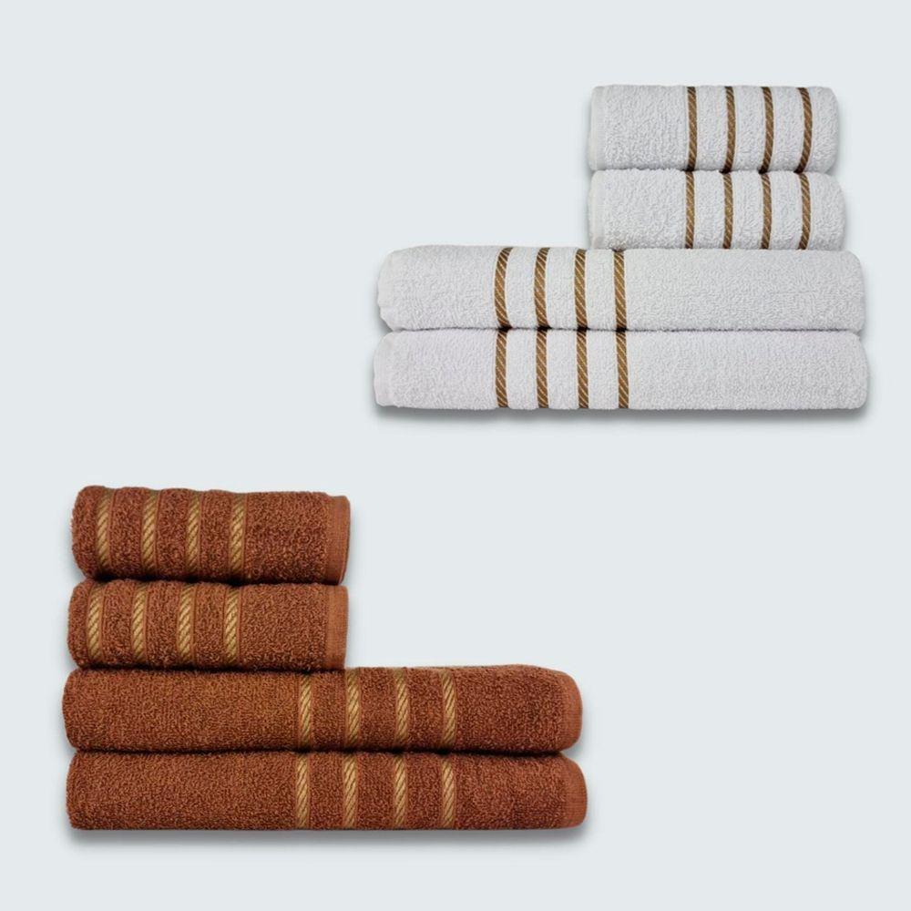 Jogo De Toalhas 8 Pe?a Cole??o Montreal 100% Algod?o Branco+marrom - 1