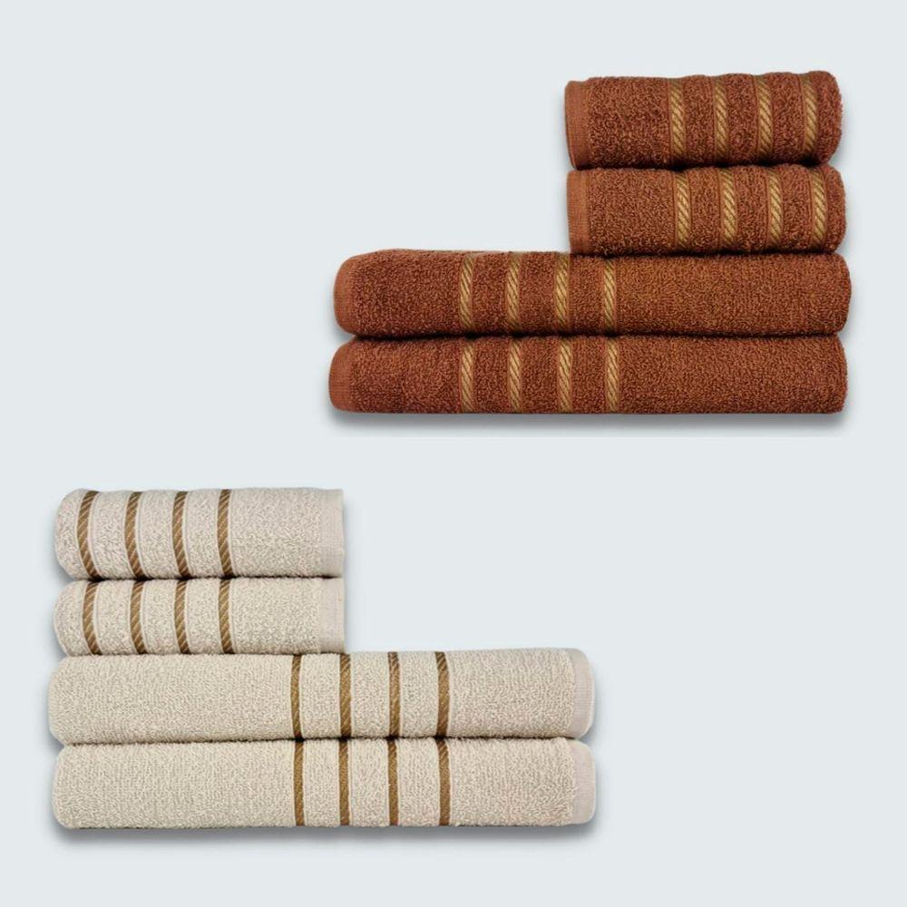 Jogo De Toalhas 8 Pe?a Cole??o Montreal 100% Algod?o Marrom+bege - 1