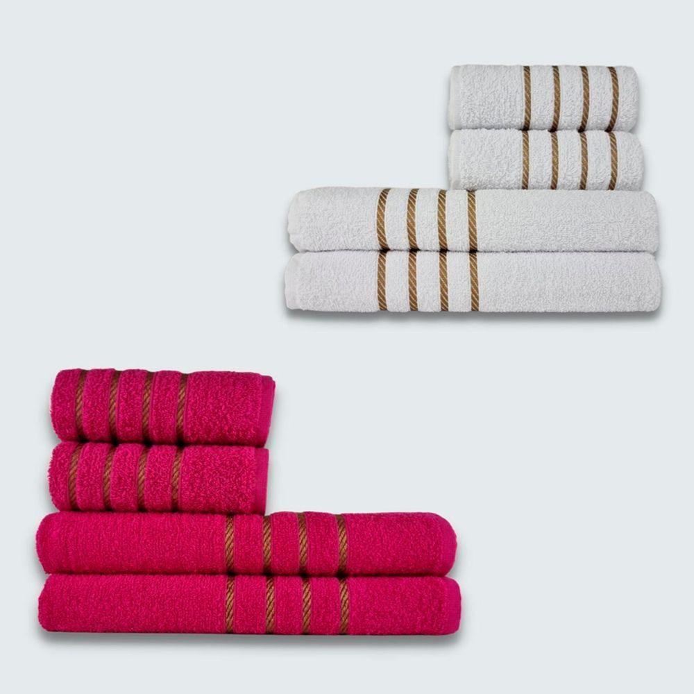 Jogo De Toalhas 8 Pe?a Cole??o Montreal 100% Algod?o Branco+rosa - 1