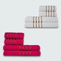 Jogo De Toalhas 8 Pe?a Cole??o Montreal 100% Algod?o Branco+rosa - 1