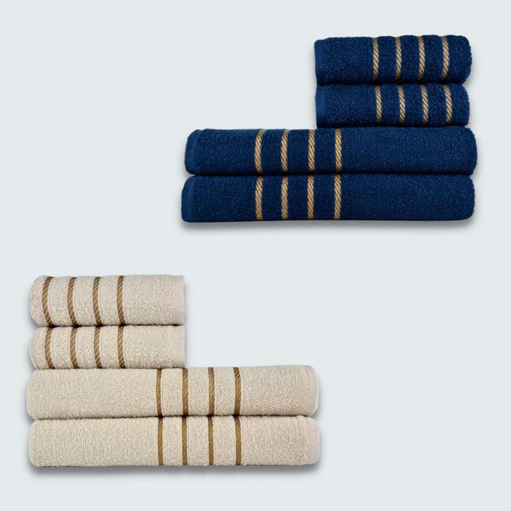 Jogo De Toalha 8 Pe?as Cole??o Montreal 100% Algod?o Azul+bege - 1