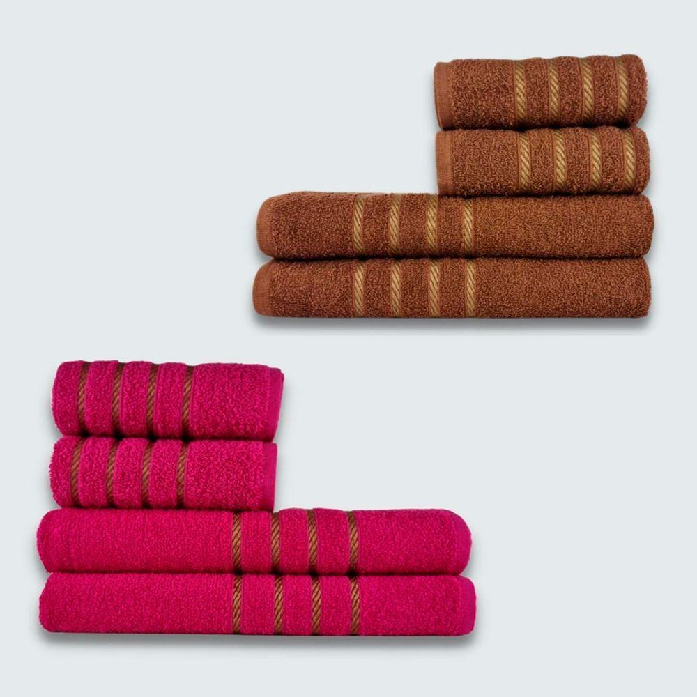 Jogo De Toalhas 8 Pe?a Cole??o Montreal 100% Algod?o Marrom+rosa - 1