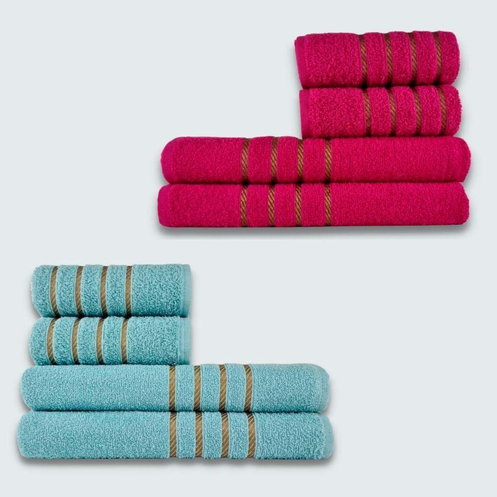 Jogo De Toalhas 8 Pe?a Cole??o Montreal 100% Algod?o Rosa+verde - 1