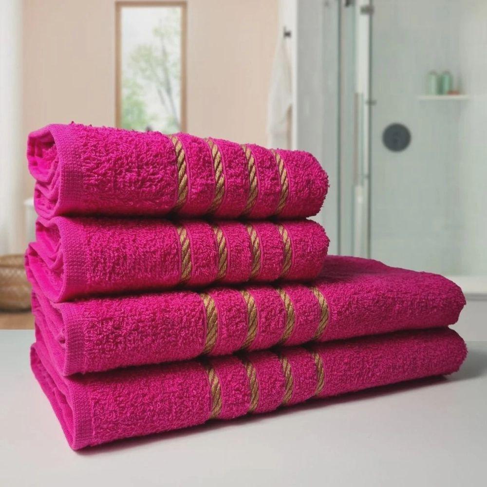 2 Jogos De 4 Toalhas 4 Banho 4 Rosto Montreal 100% Algodão Rosa - 4