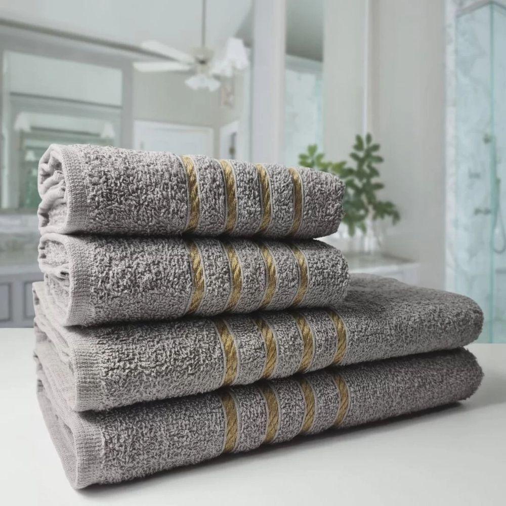 2 Jogos De 4 Toalhas 4 Banho 4 Rosto Montreal 100% Algodão Cinza - 3