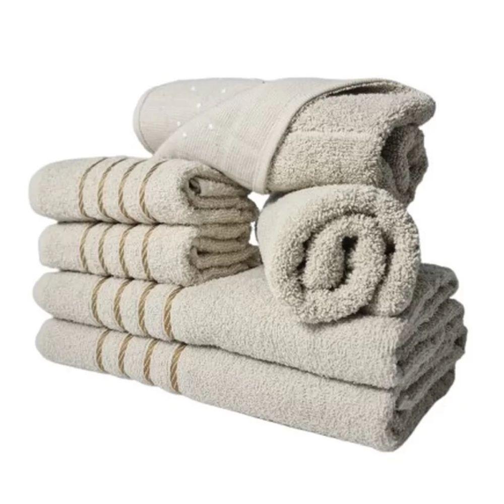 Jogos De Toalhas 2 Banhos 2 Rosto 2 Tapetes 6pçs Bege - 1