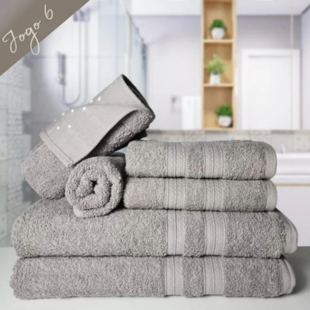 Jogo De Toalha 6 Pçs Gigante Felpuda Itália Soft 100% Algodão Cinza - 6