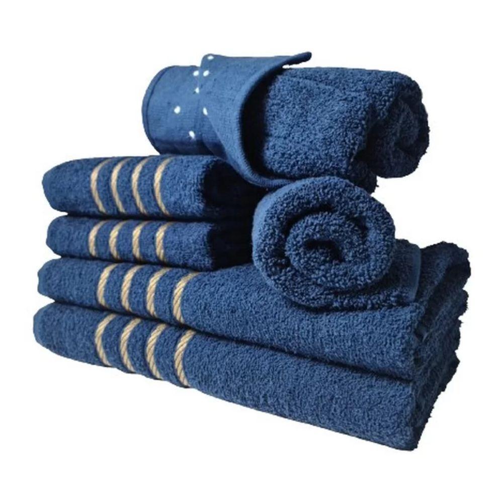 Jogos De Toalhas 2 Banhos 2 Rosto 2 Tapetes 6pçs Azul - 1