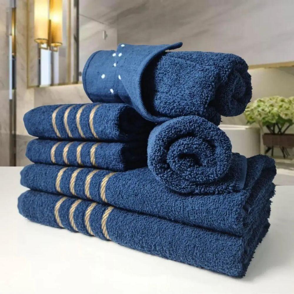 Jogos De Toalhas 2 Banhos 2 Rosto 2 Tapetes 6pçs Azul - 3